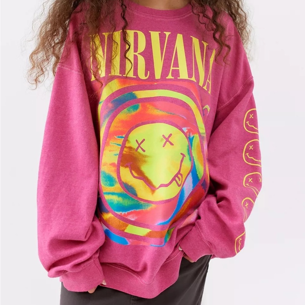 COPY - Nirvana Smile Overdyed Sweatshirt - Pink Size S/M